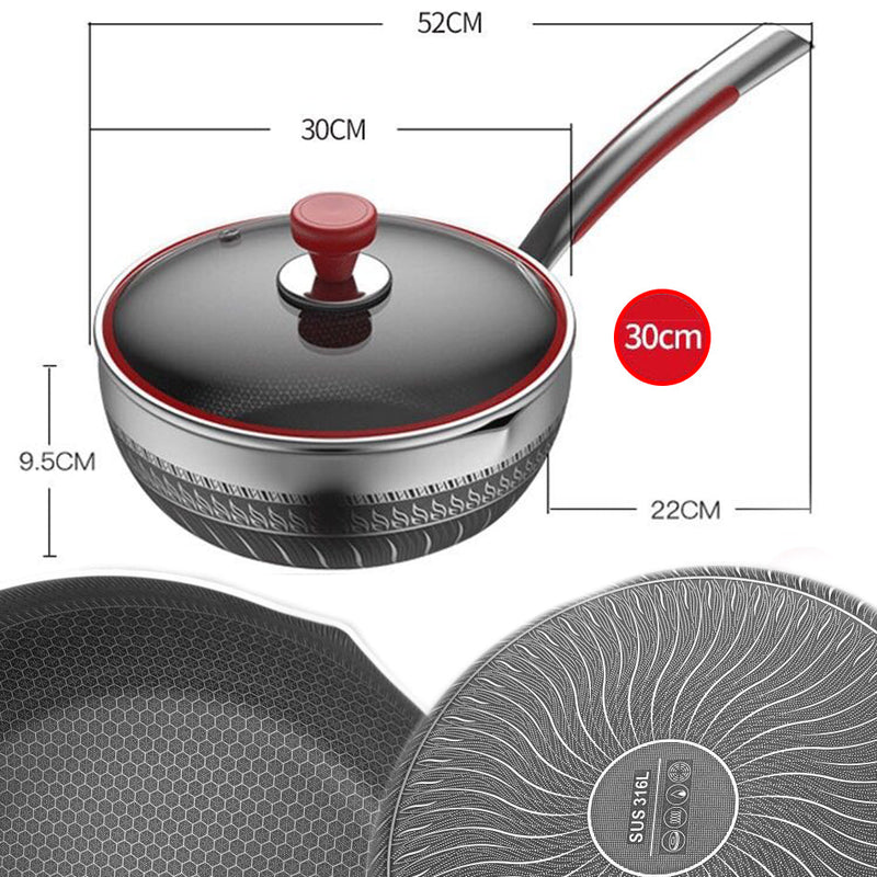 idrop [ 30CM ] Double Sided Honeycomb Stainless Steel Single Handle Wok SUS316 Petty Pot / Periuk Masak Keluli Tahan Karat / 双面蜂窝不锈钢单柄炒锅 SUS316