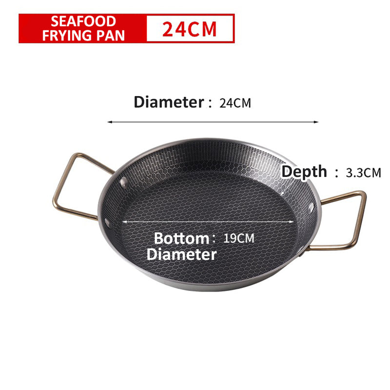 idrop [ 24CM / 28CM ] Double Eared Honeycomb Stainless Steel Flat Bottom Shallow Seafood Frying Pan / Kuali Memasak Keluli Tahan Karat Corak Lebah Tapak Rata Masak Makanan Laut / (不粘)24/28CM不锈钢蜂窝不粘海鲜盘(双耳煎 盘)