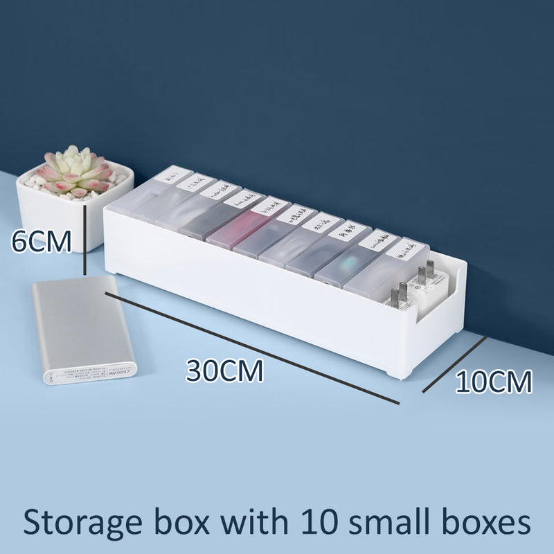 idrop Data USB Cable Storage Box Desktop Storage with 10 Small Boxes / Kotak Penyimpanan & Pengurusan Kabel USB + 10 Kotak Kecil / 塑料大号收纳盒+10个小盒+标签贴