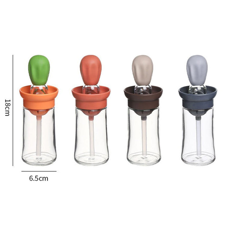 idrop [ 180ml ] Kitchen Glass Bottle Oil Jar with Silicone Brush / Bekas Botol Kaca Simpanan Minyak Perencah / 180ML油瓶刷(定量硅胶刷头油瓶)