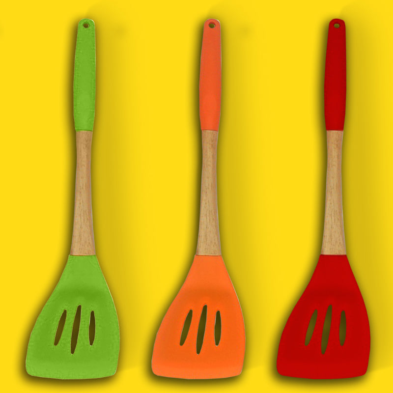 idrop Kitchen Nonstick Silicone Cooking Spatula with Wooden Handle / Spatula Dapur Memasak Dengan Pemegang Kayu / 厨房不粘硅胶木柄烹饪锅铲