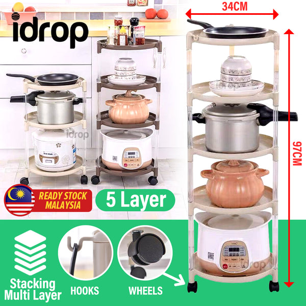 idrop 5 LAYER Multilayer Mobile Portable Household Kitchen Rack Shelf with Wheels