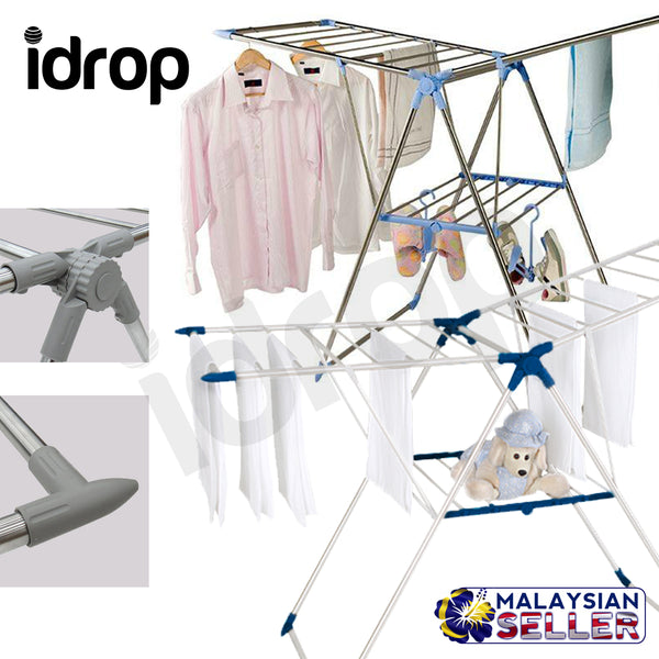 idrop 2 in1  Muntifunction Foldable Rack With Ladder stainless steel folding clothes drying rack laundry dryer rack clothes airer