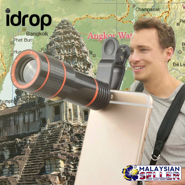 idrop Clip-on 12x Optical Zoom HD Telescope Camera Lens For Universal Mobile Phone