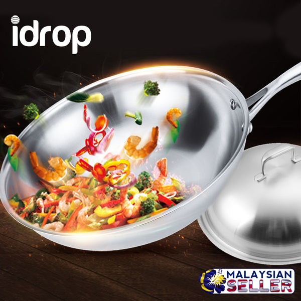 idrop Stainless Steel Non-Stick Frying Pan with Lid 32cm